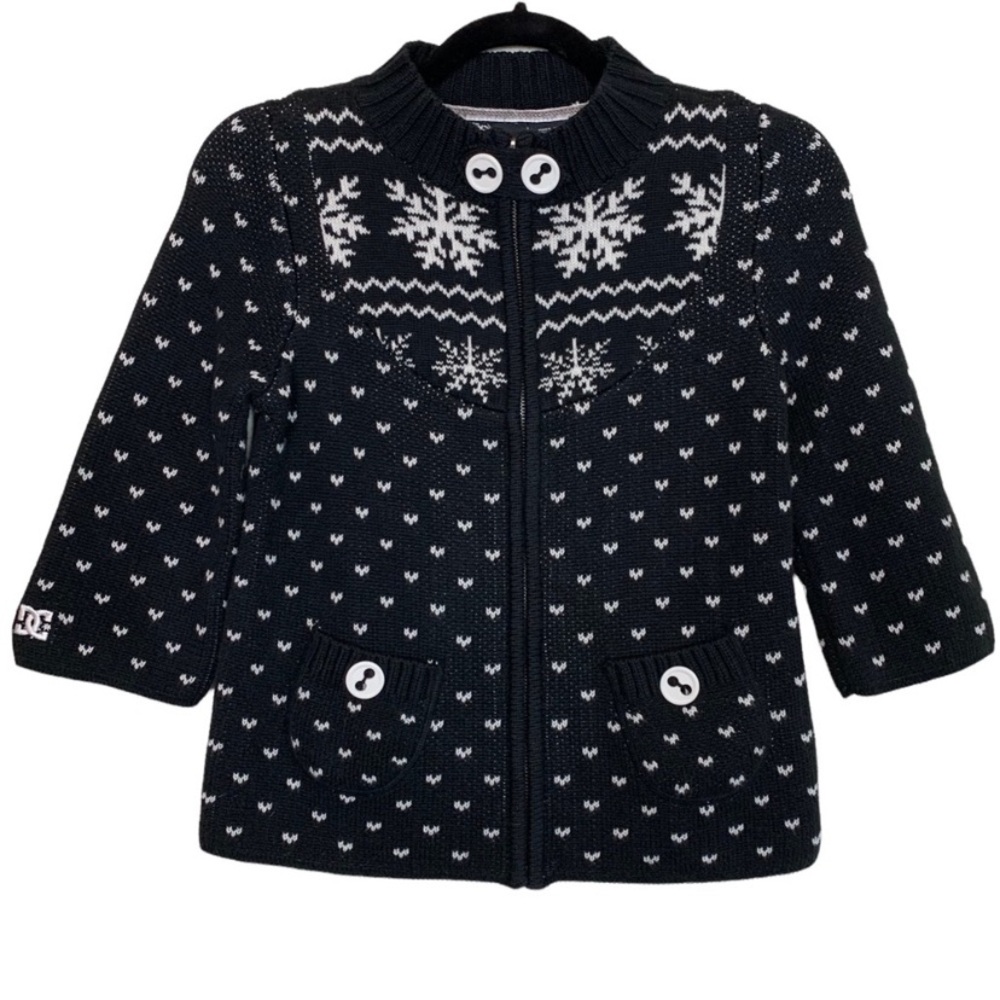 DC vintage skater knit snowflakes print fair isle full zip sweater